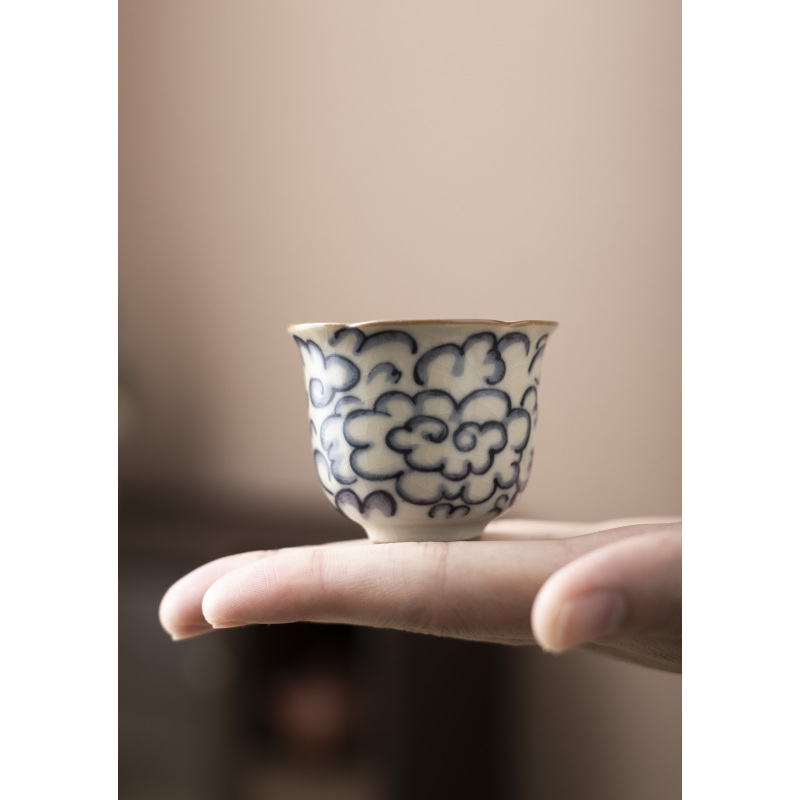 （旗舰号）仿古汝窑祥云花边小客杯小容量杯铃兰杯品茗杯单人功夫茶