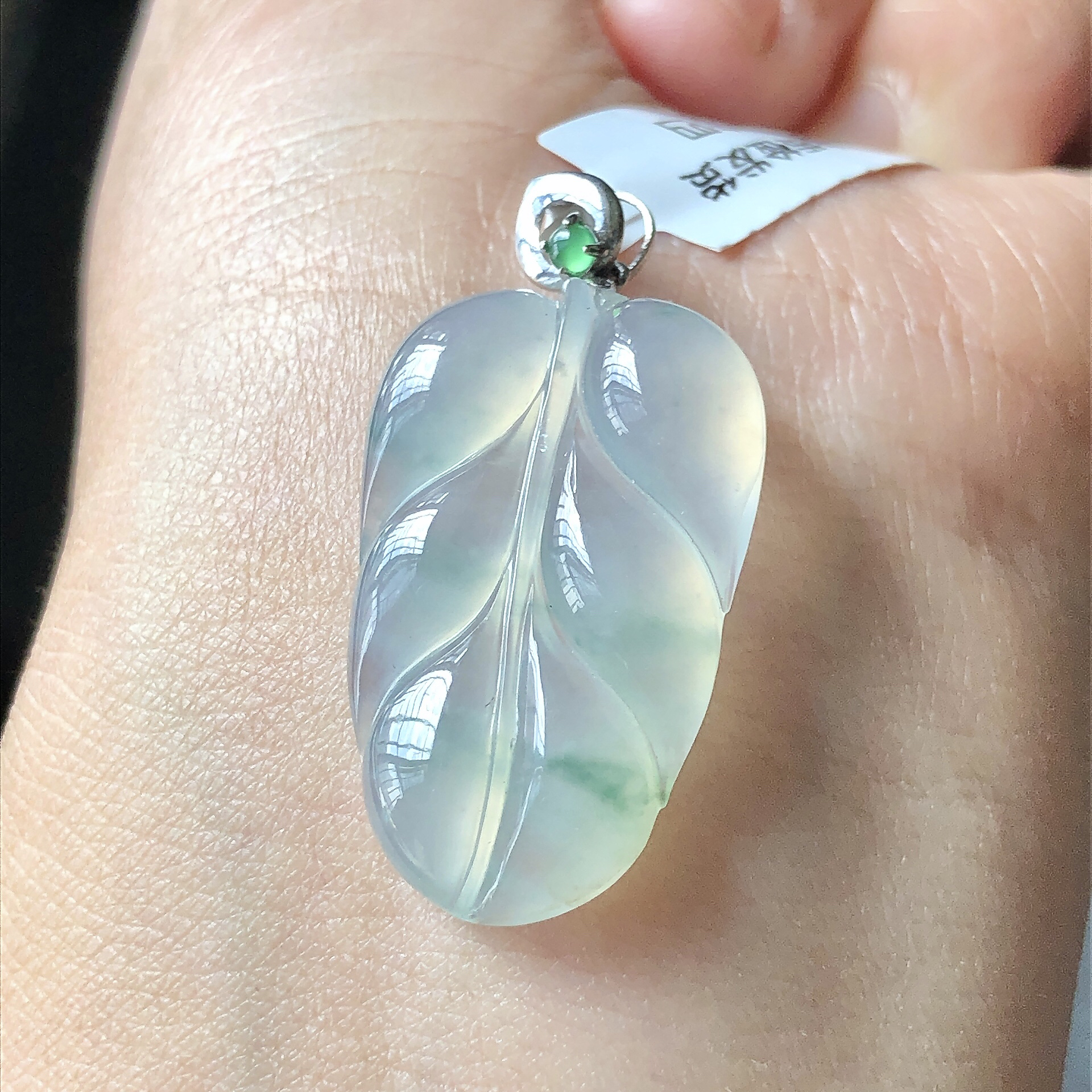 缅甸天然A货翡翠18k金镶嵌老坑冰种金枝玉叶吊坠裸石28.3/17.8/5