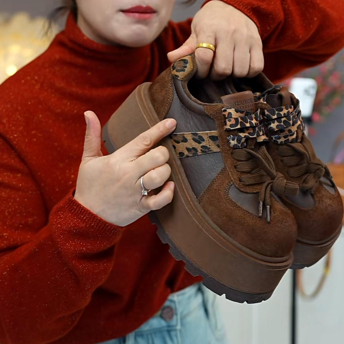 【伟伟专属】豹纹棕洋气加绒松糕休闲鞋
