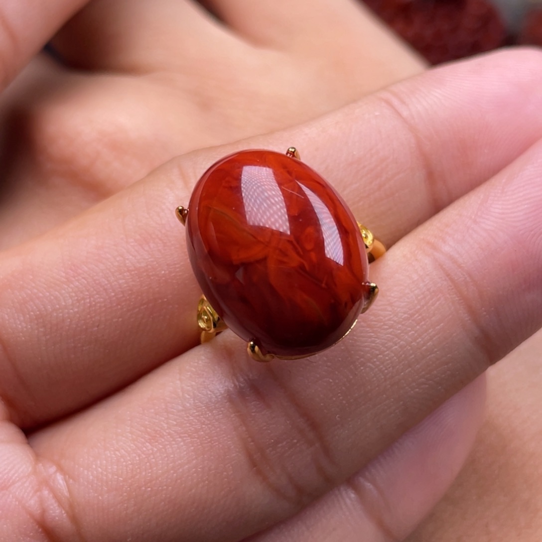 南红玛瑙珠宝奇石银S925镶嵌用****水戒指