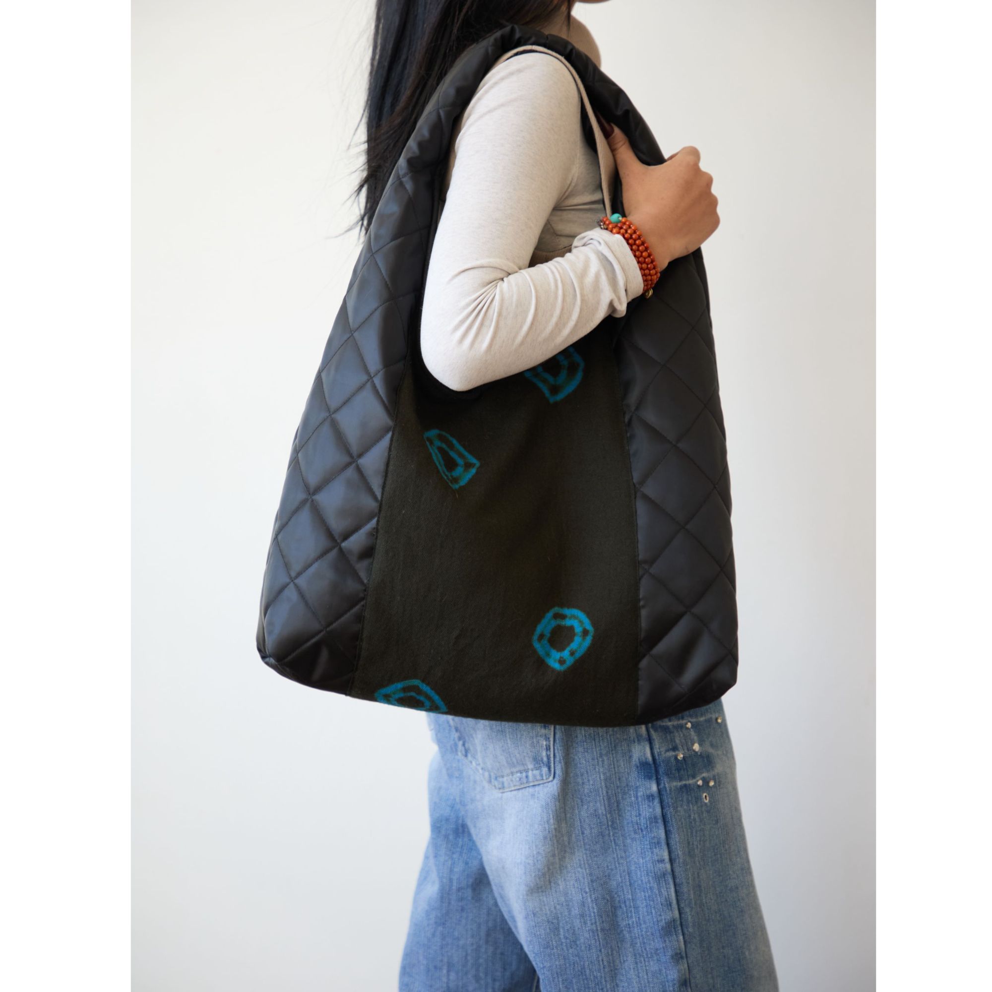 诺日原创藏式菱格蓝幡托特包