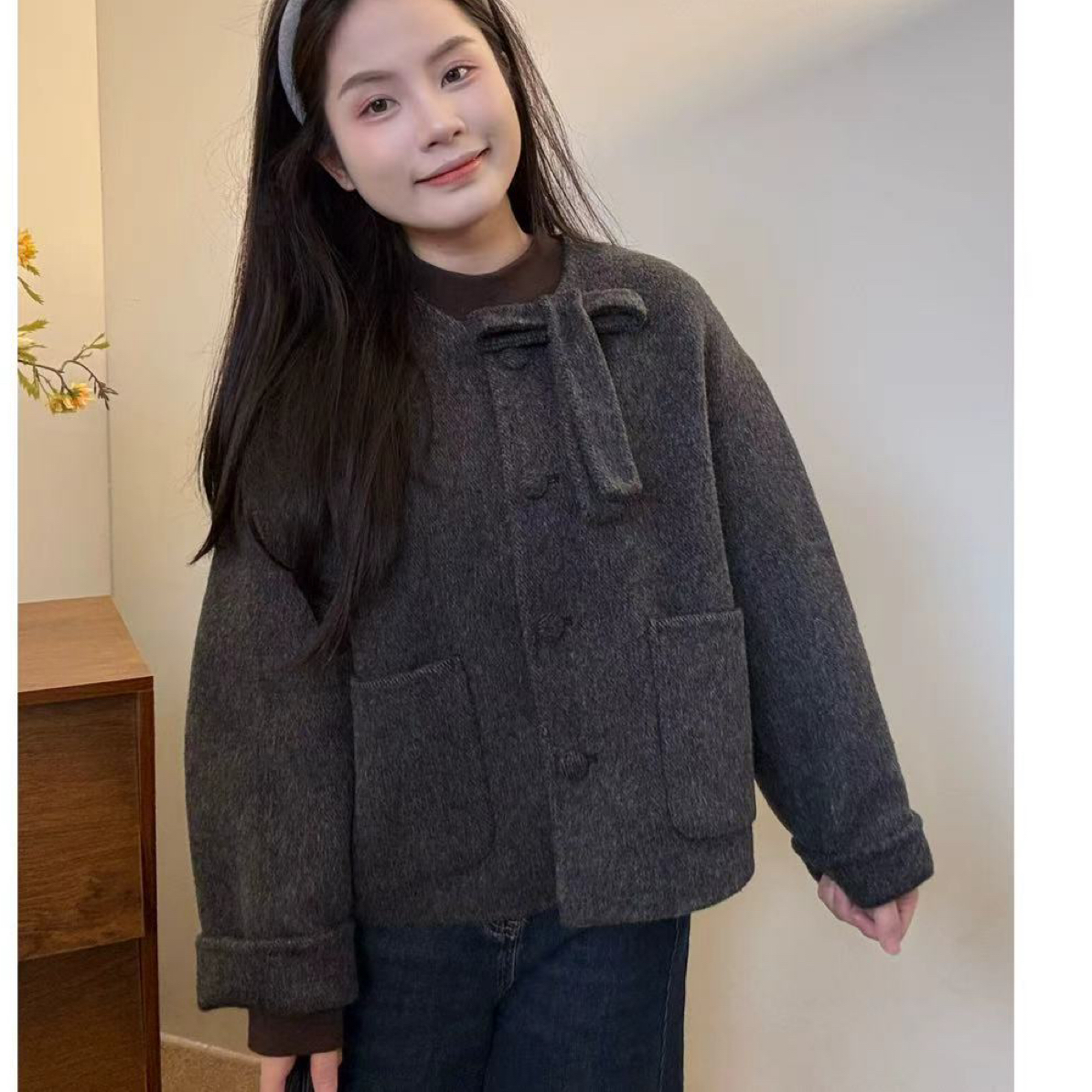 2025新款韩系深灰色高级气质减龄洋气双面手工羊毛大衣