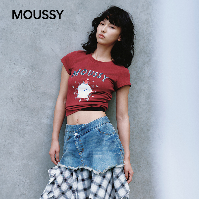 MOUSSY潦草小狗系列2026夏季新品趣味印花短袖T恤女028JSZ01-1011