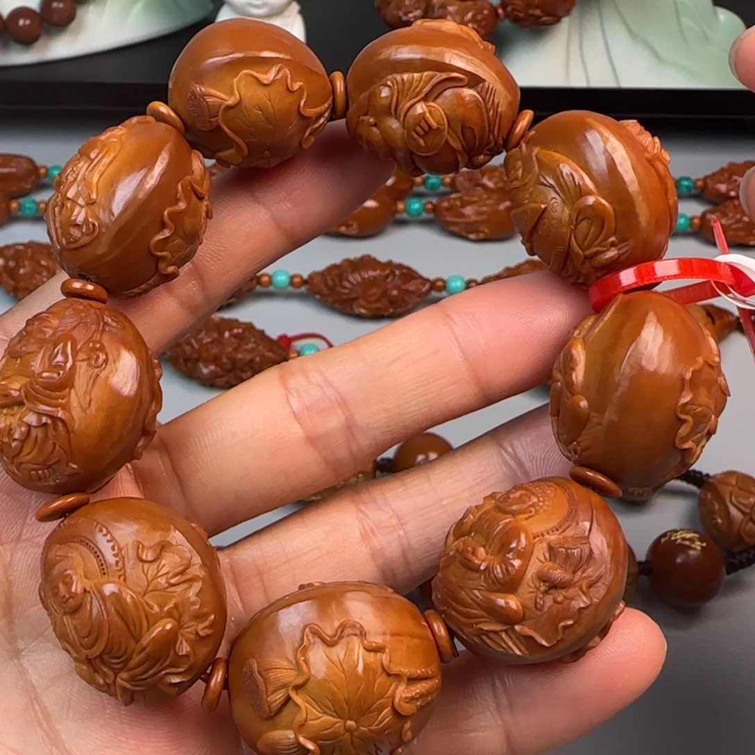 橄榄核手串/手链2.3尺寸油核浮雕群仙会手串