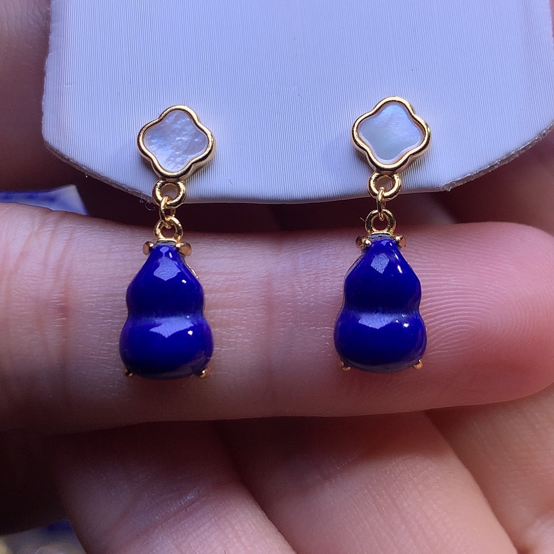 青金石银S925镶嵌耳饰