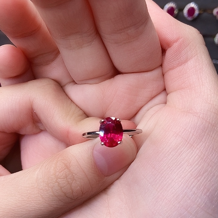 戒指银S925镶嵌红宝石