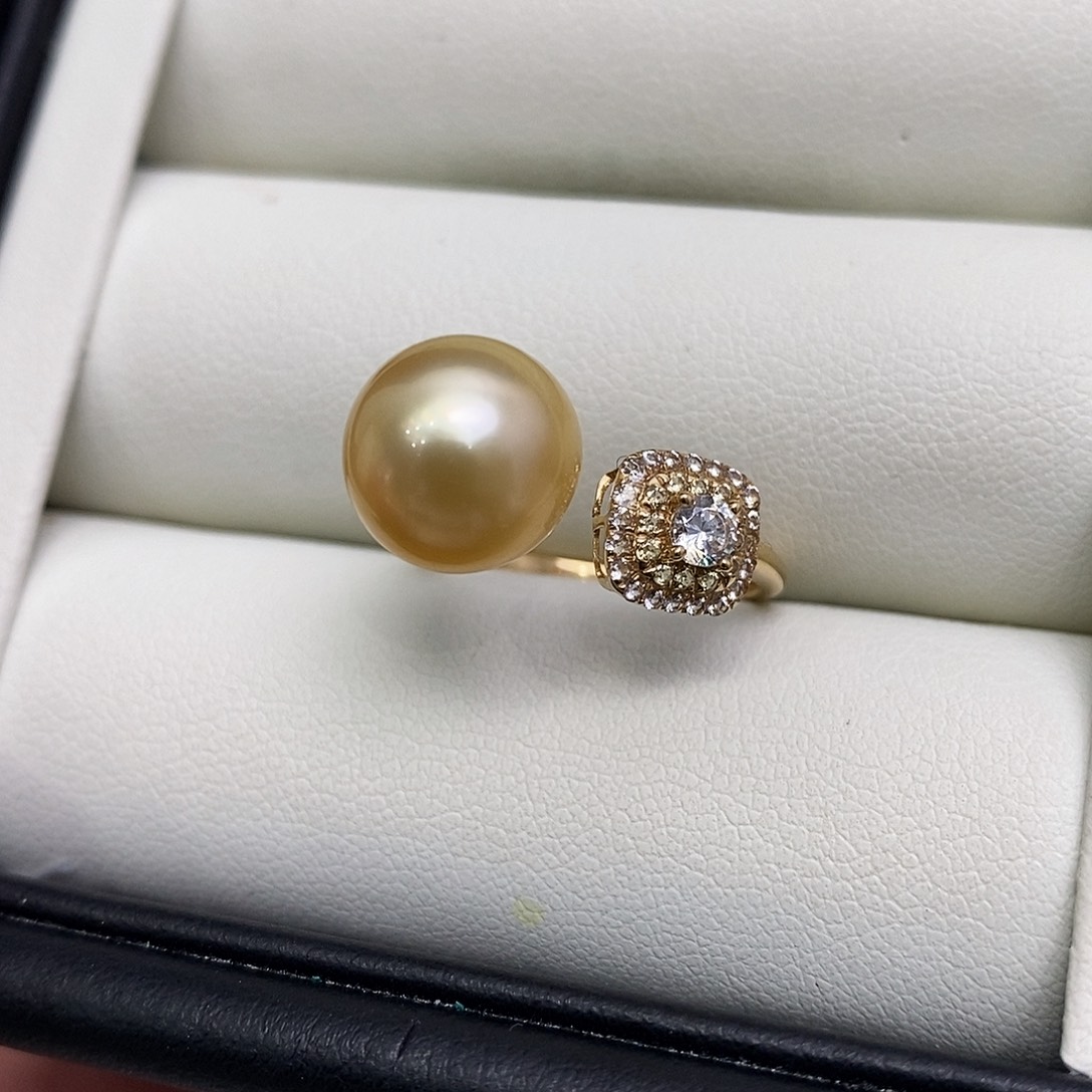 海水珍珠戒圈18K金镶嵌9-10m m