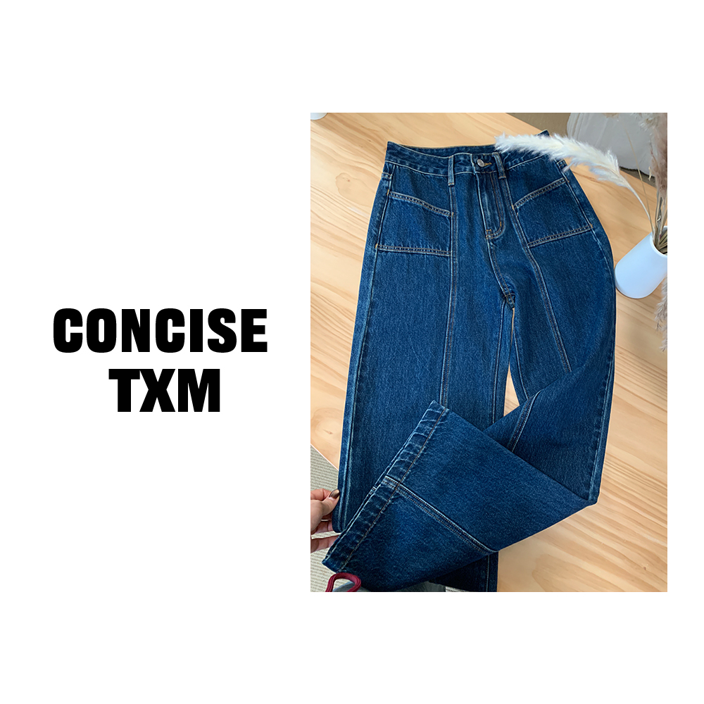 【唐小木】设计拼接牛仔裤 新款时尚百搭显瘦牛仔裤 X1034