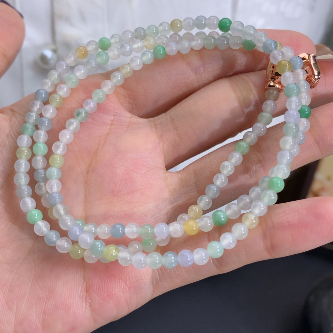 翡翠未镶嵌手串卡3.7冰胶多宝项链