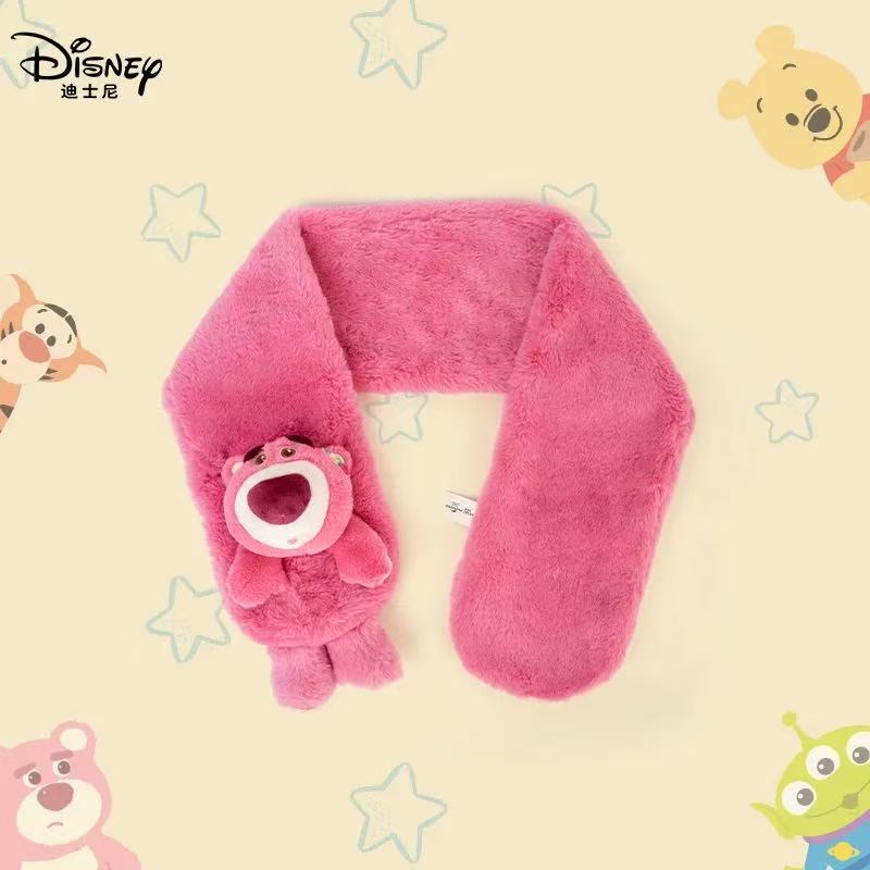 迪士尼围巾女冬季保暖毛绒围脖草莓熊护脖领学生可爱百搭围巾脖套