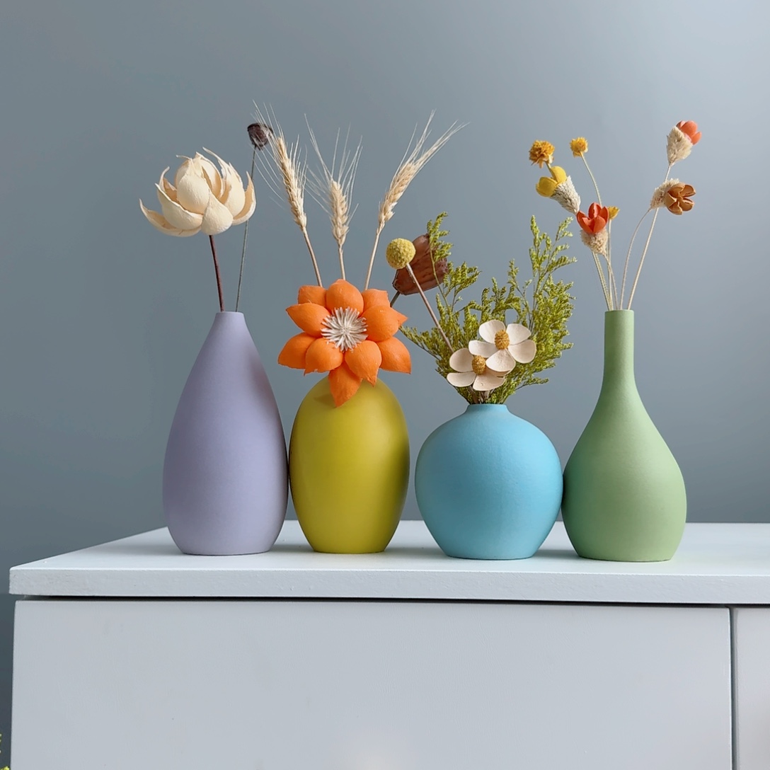 摆件陶瓷小花瓶摆件含花总高约20-30cm