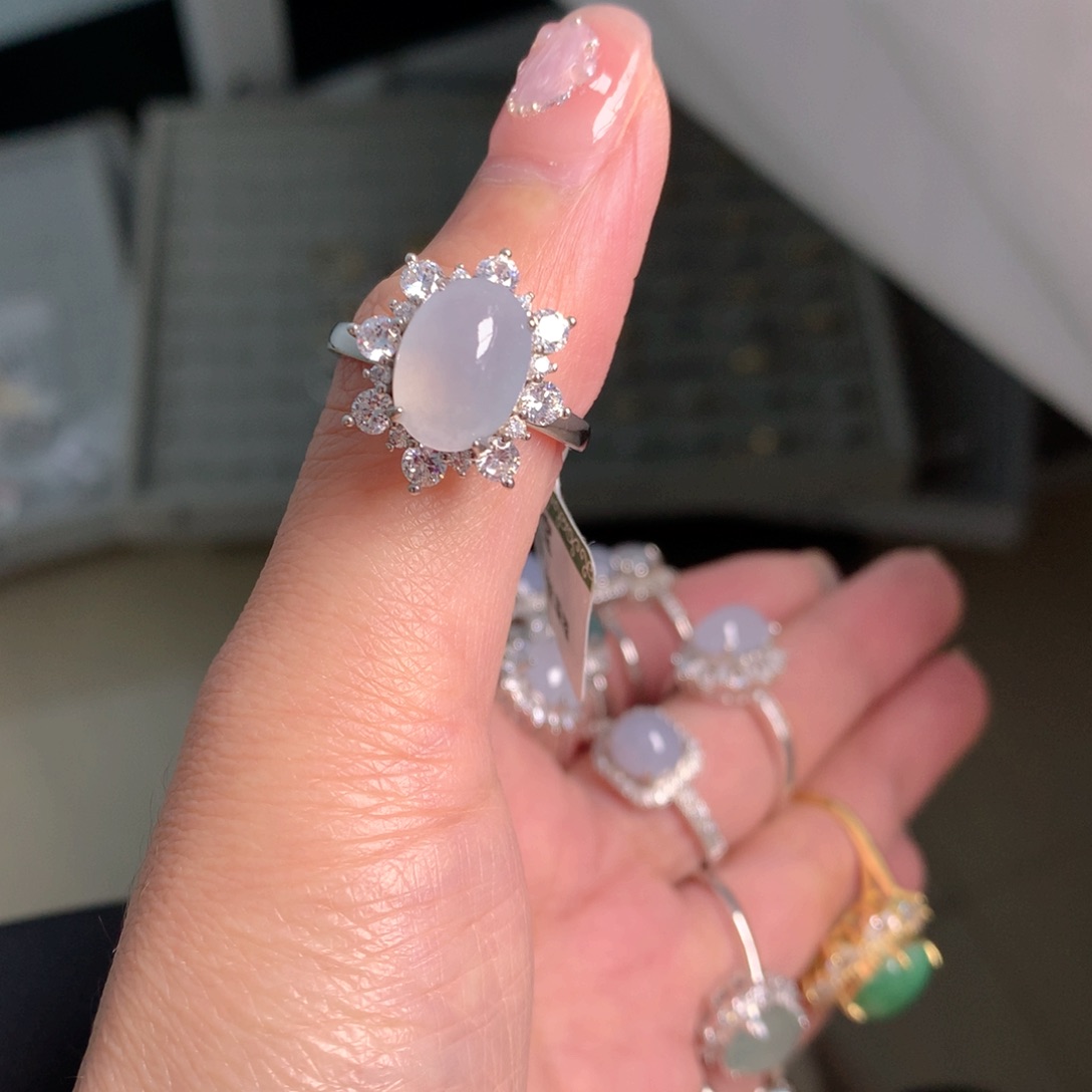 翡翠戒指银S925镶嵌44444