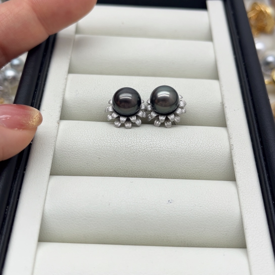 海水珍珠银S925镶嵌耳饰