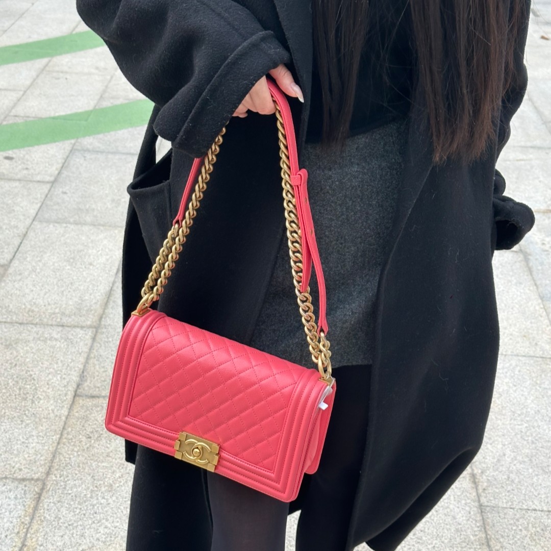 95新 Chanel/香奈儿 粉色leboy 中号斜挎单肩包 95新