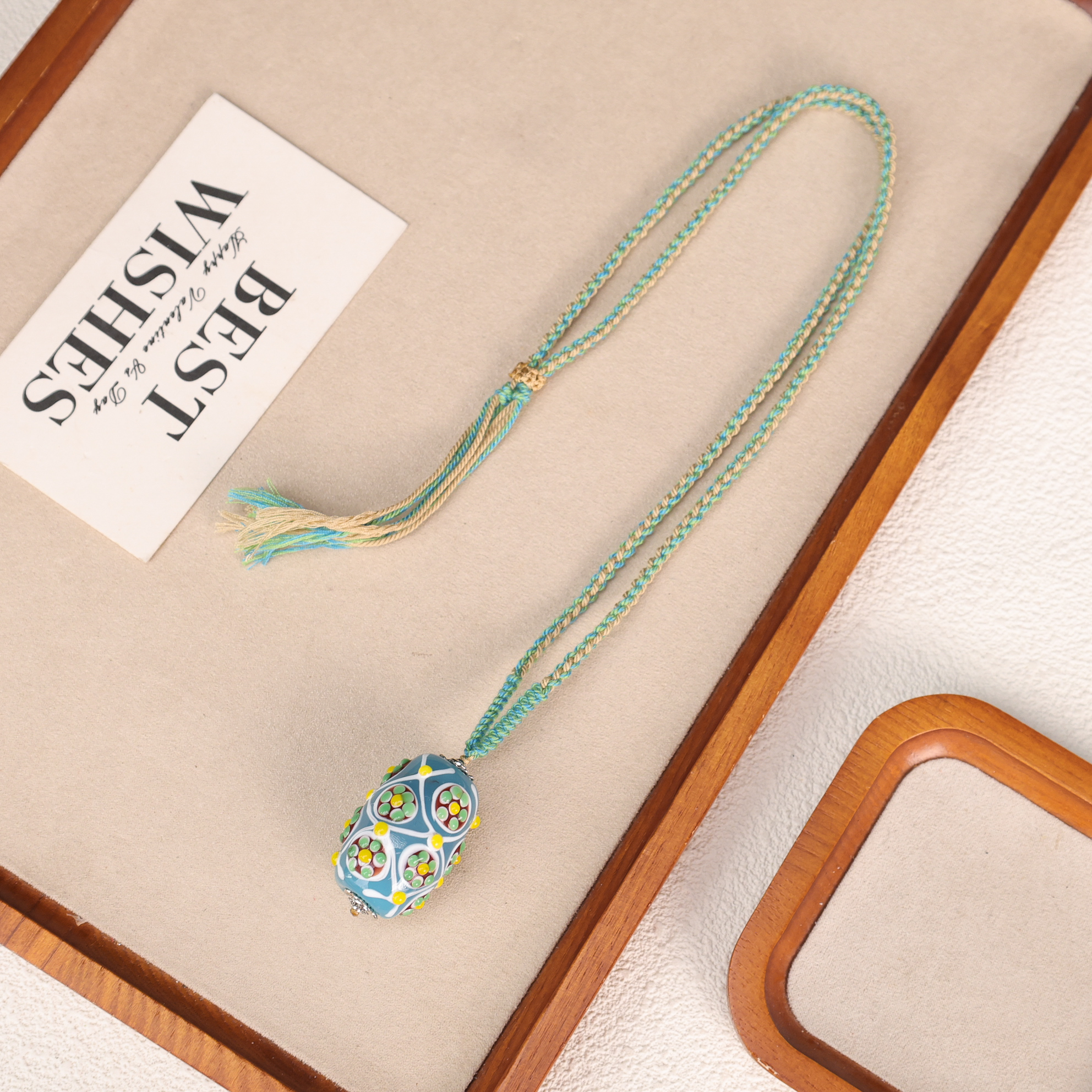 合金项链 XC-26 微瑕蓝色蜻蜓眼绳编琉璃项链