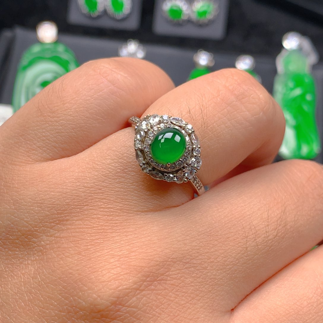 银S925镶嵌戒指翡翠翡翠