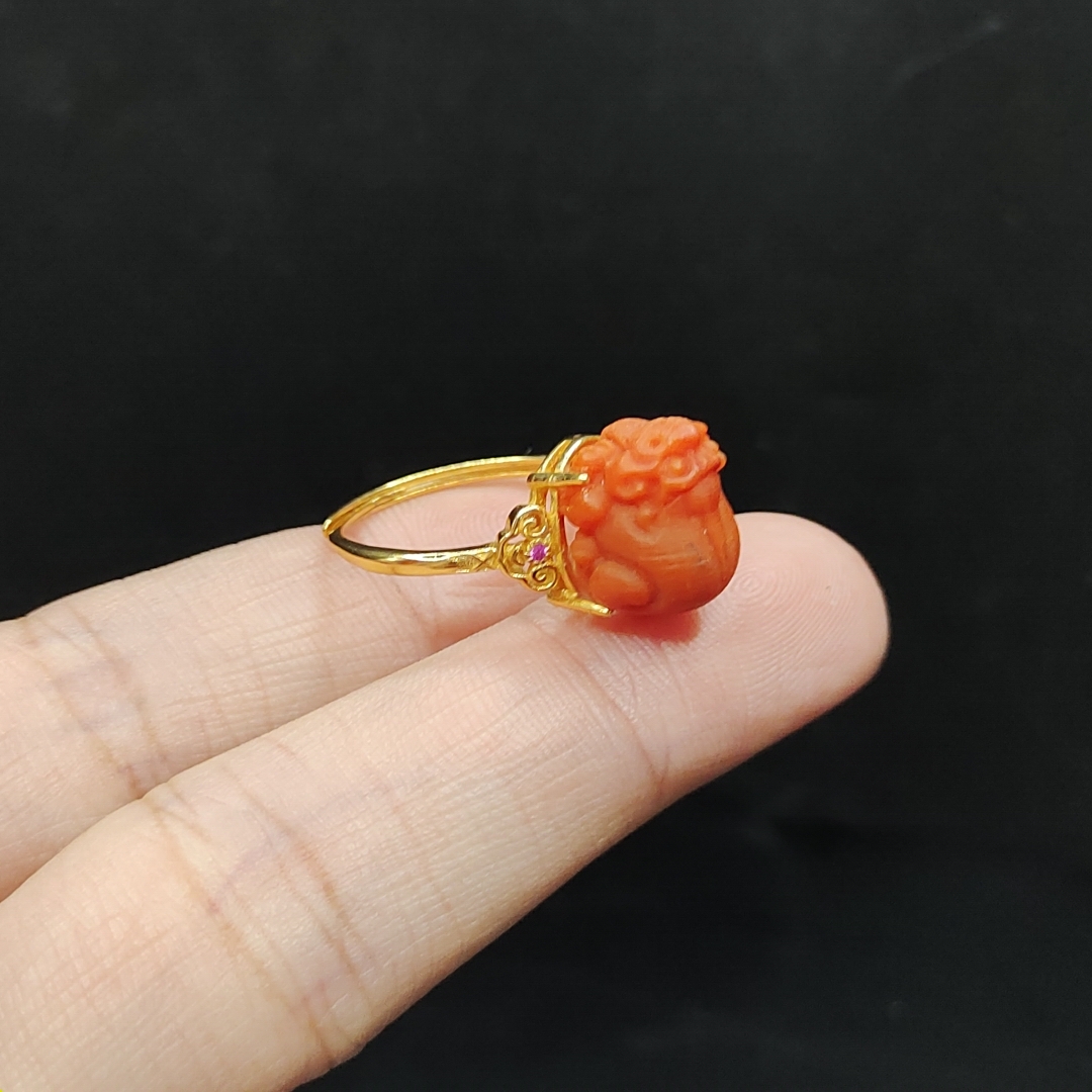 【老三珠宝】925银南红貔貅戒指【多样性发其一】