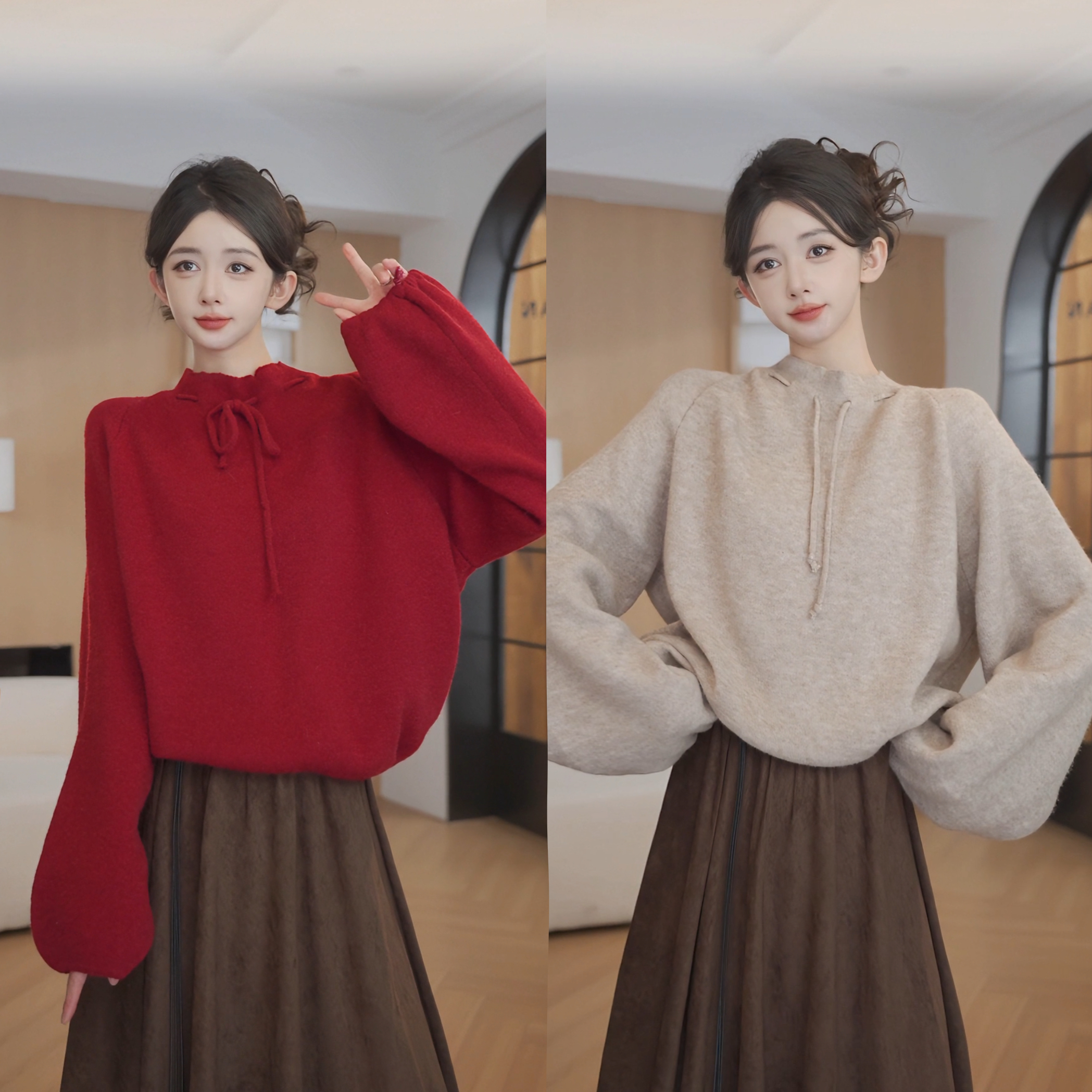 余紫绮【月季】韩版系带毛衣圣诞系列毛衣内搭YB8286023