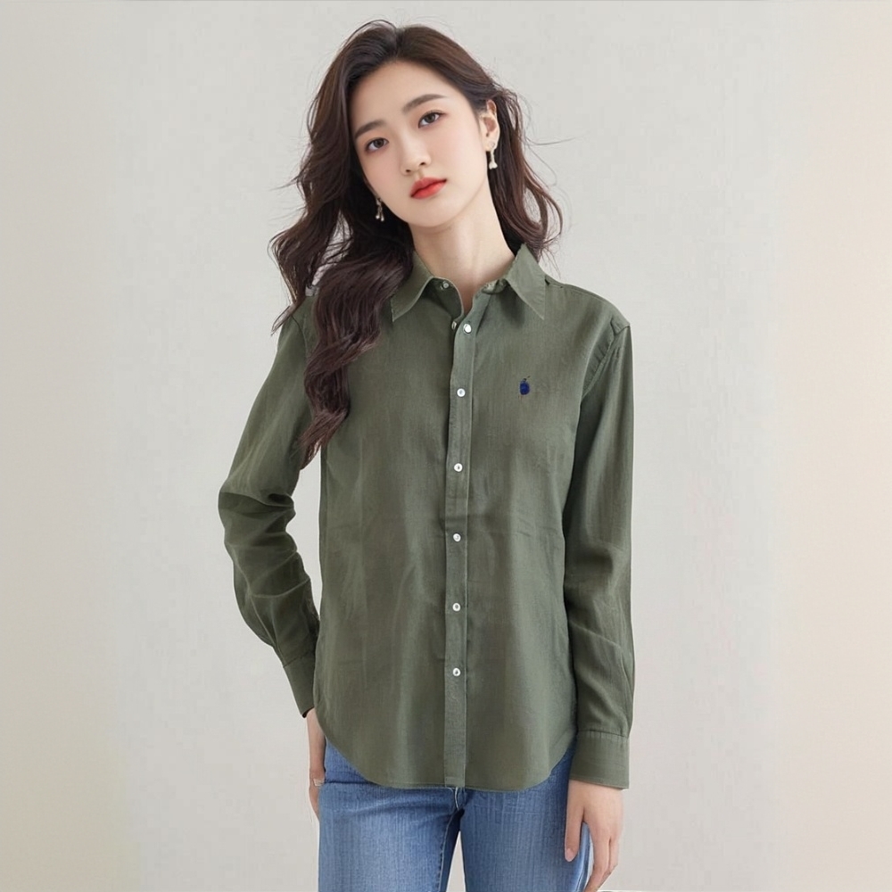 100%亚麻 女款经典纯色刺绣衬衫-G1162