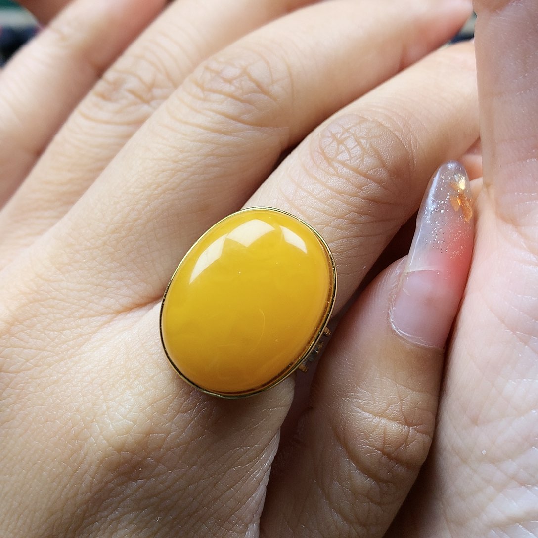 蜜蜡戒指银S925镶嵌戒指