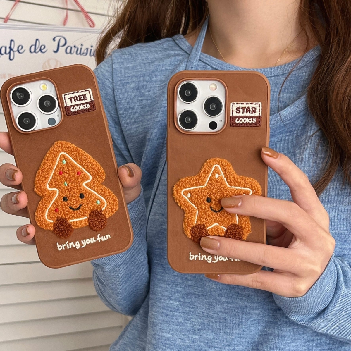 Mate60propro秋冬insM70P棕色刺绣星星手拎绳适用iPhone16promax