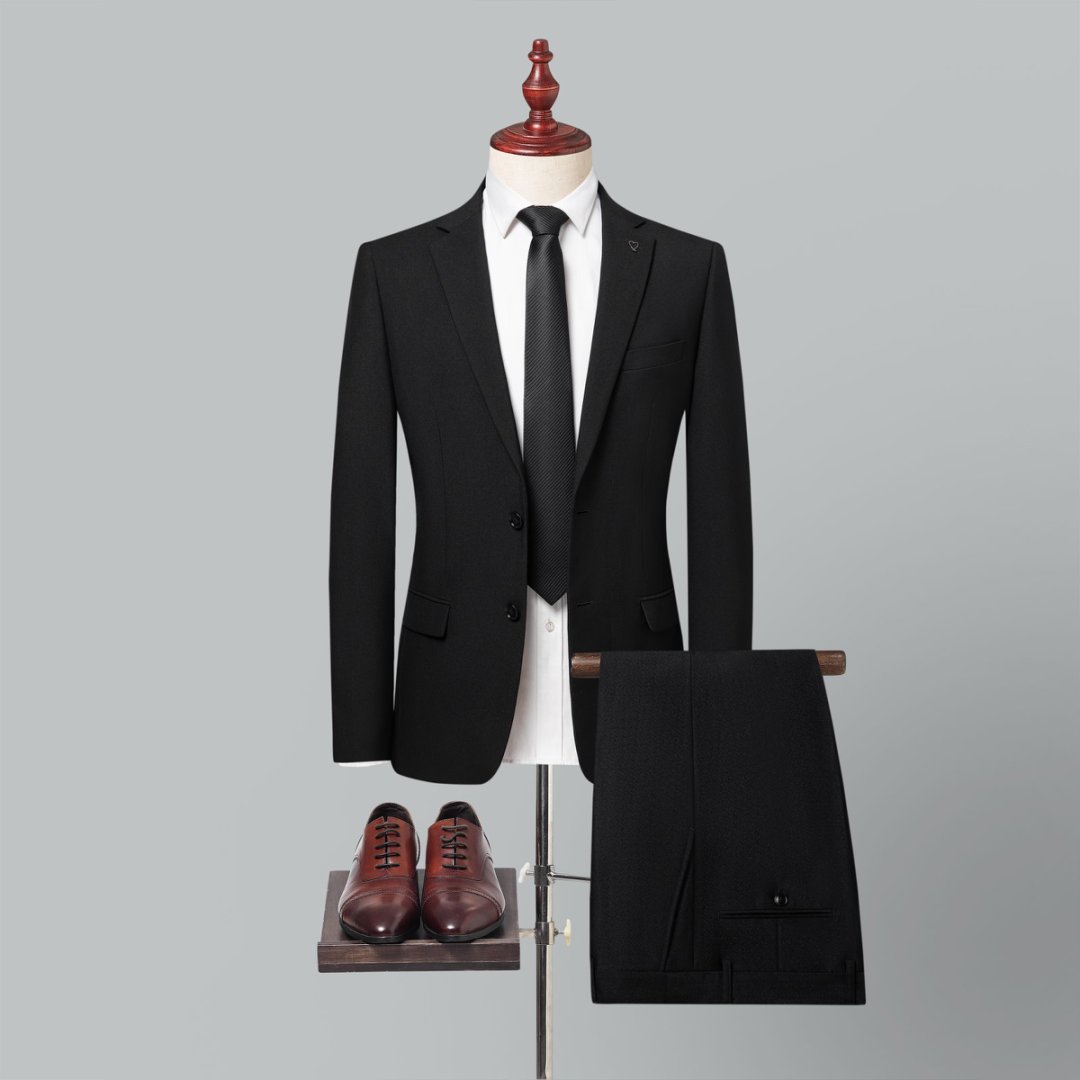 男士纯黑色西服套装两件套商务休闲时尚职业装结婚礼服韩版修身