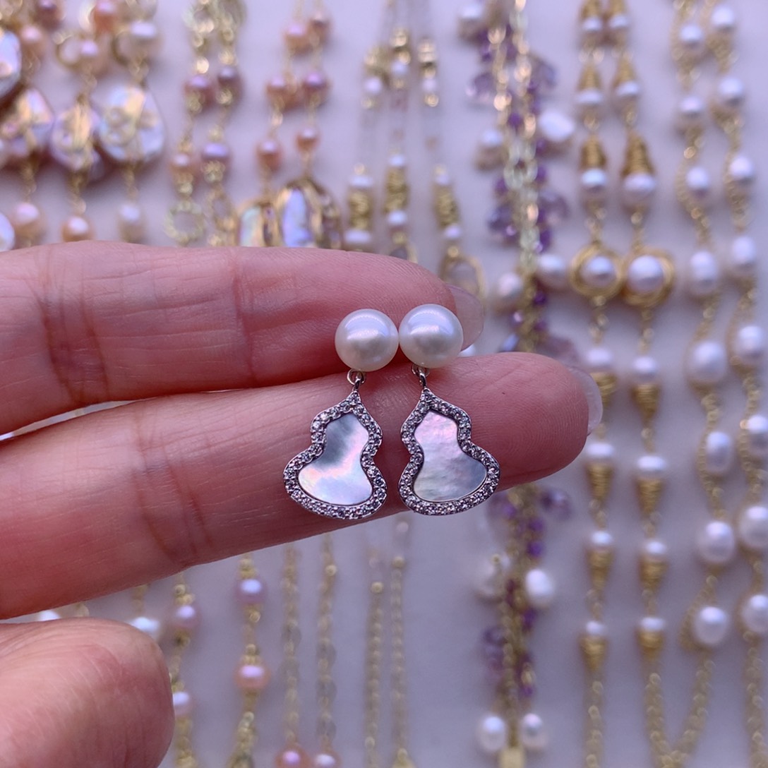 合金淡水珍珠耳饰