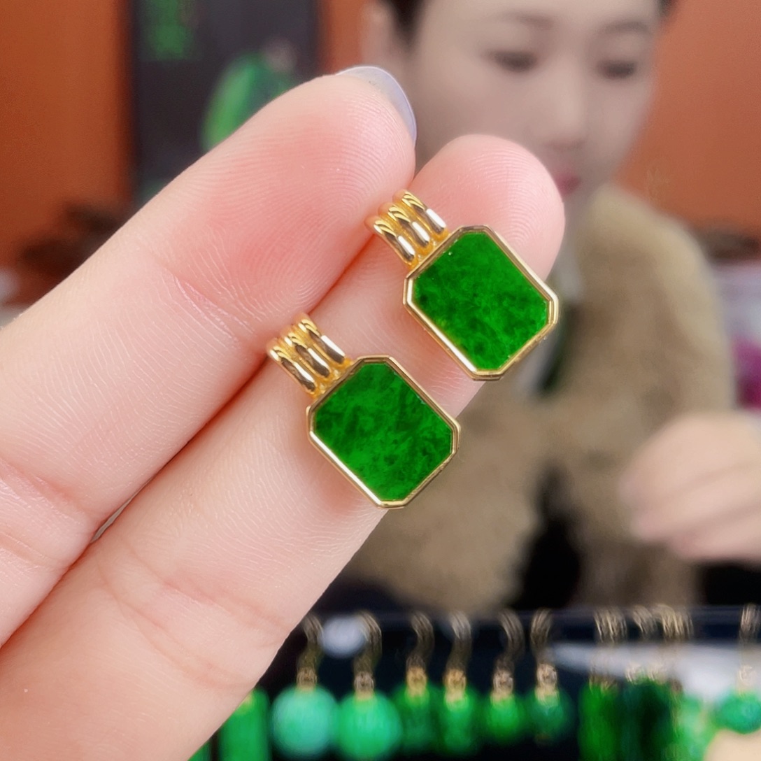 翡翠银S925镶嵌耳饰