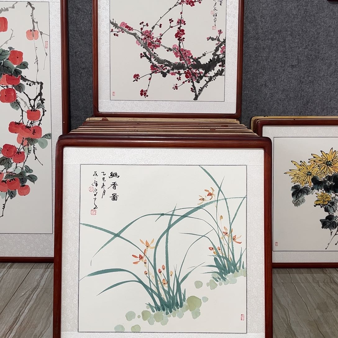 国画书画作品带框.63.×63