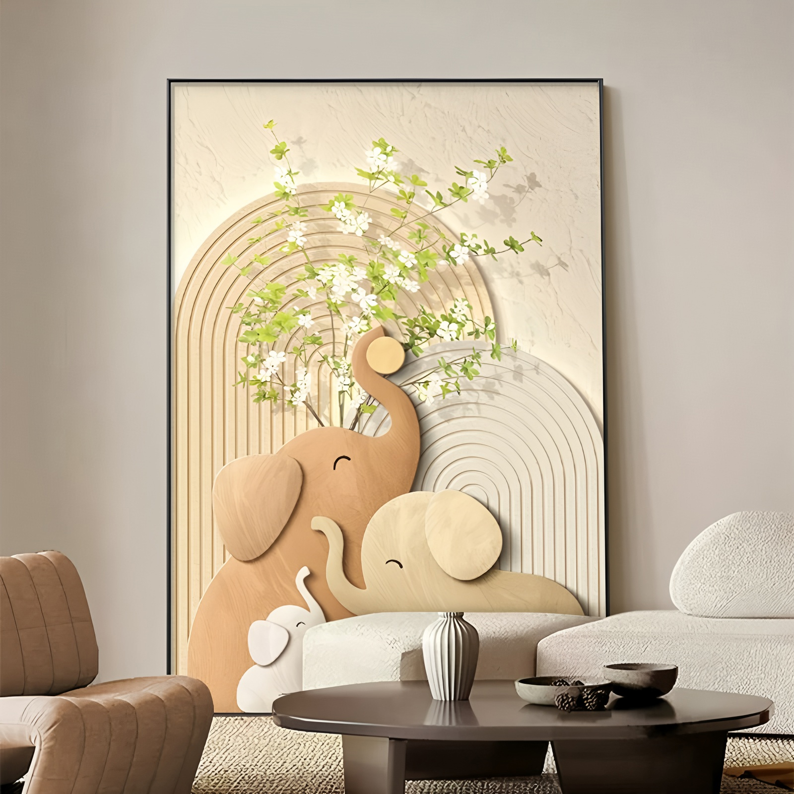 大象玄关装饰画轻奢高级感走廊过道壁画奶油风客厅沙发背景墙挂画