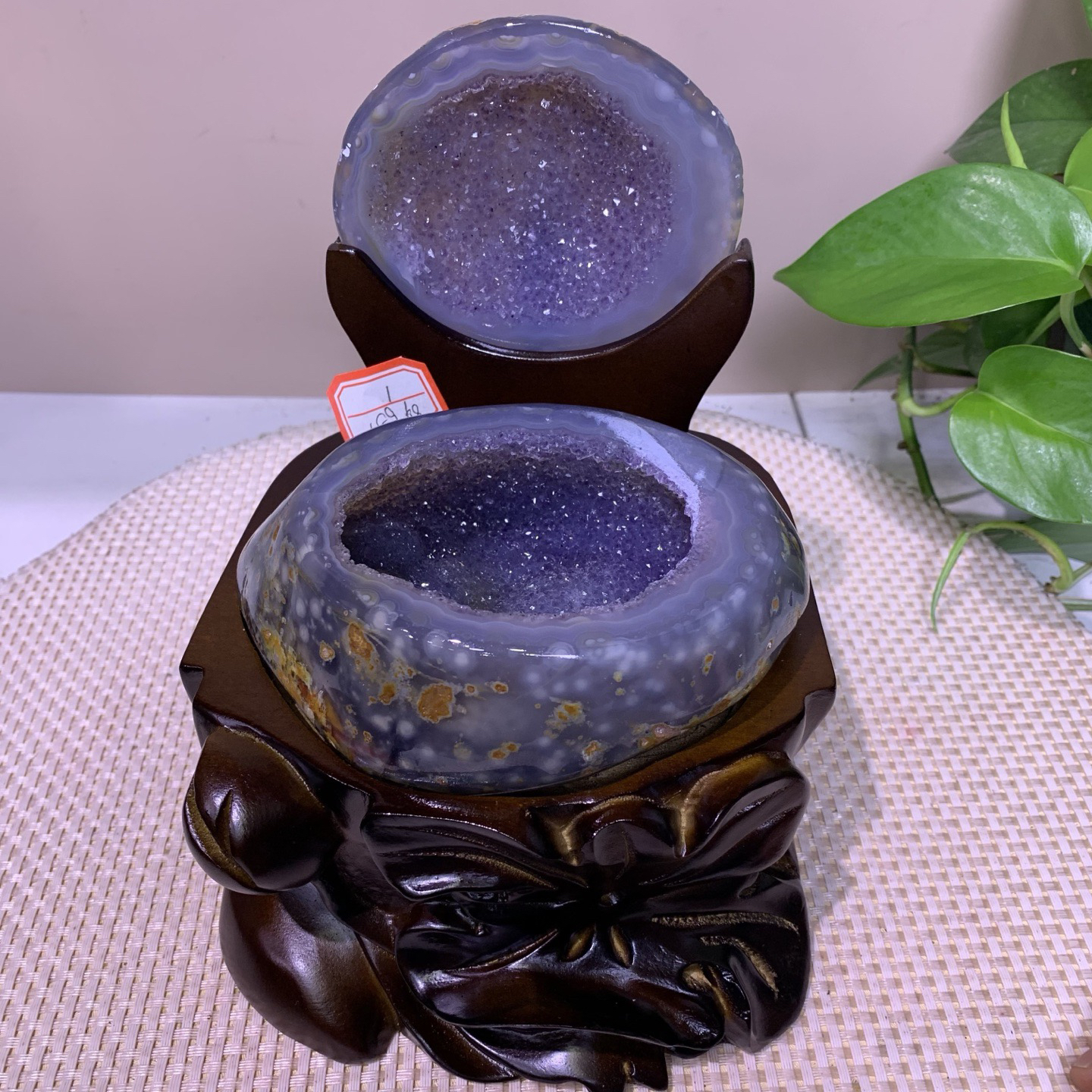 水晶聚宝盆原石洞晶簇玄关消磁办公摆件黄41-80