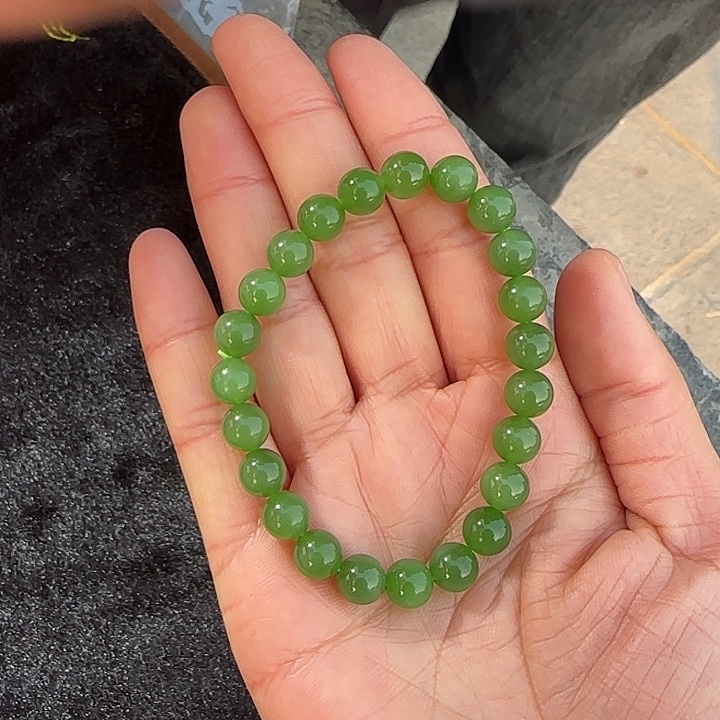 和田玉未镶嵌手链俄碧纯净版夹层料粉绿卡8