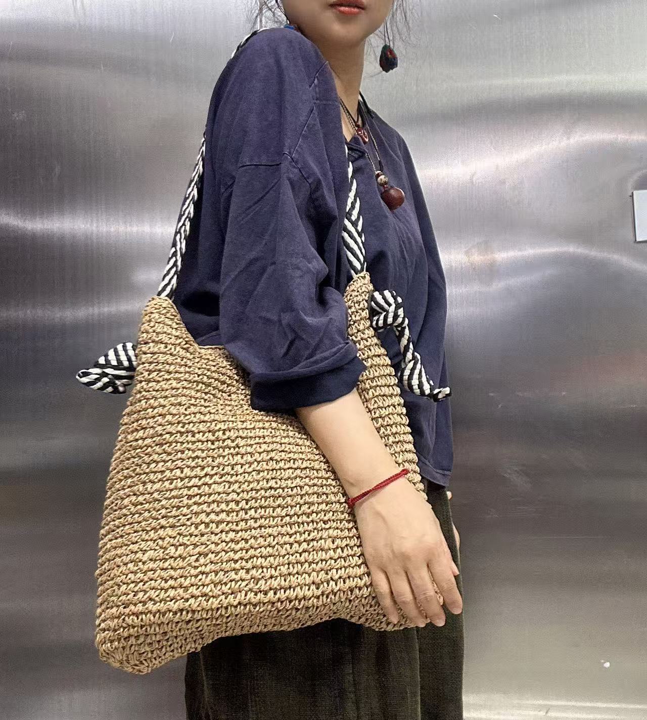 韩风草编包手工编腋下斜背百搭包包8890