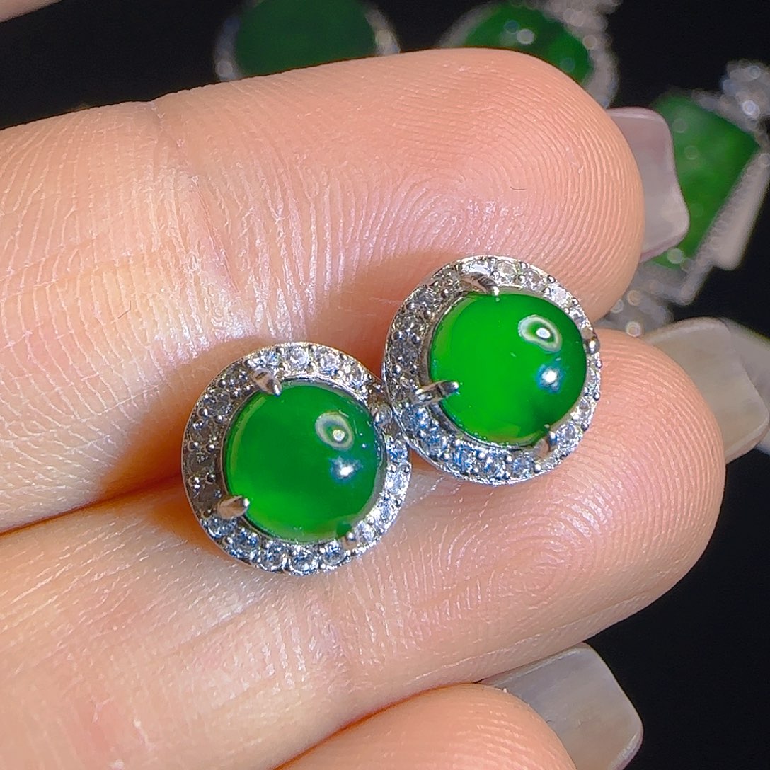 翡翠耳饰银S925镶嵌天然