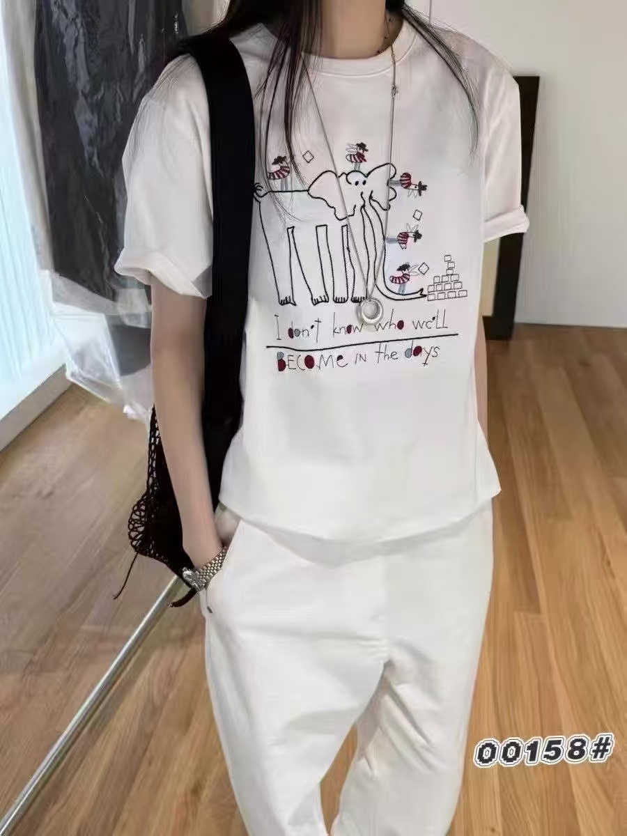 刺绣常规款0g短袖印花卡通风T恤简约潮流多巴胺穿搭