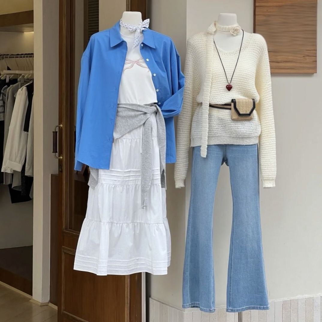 下摆花边翻领女款宽松中长款衬衫外套