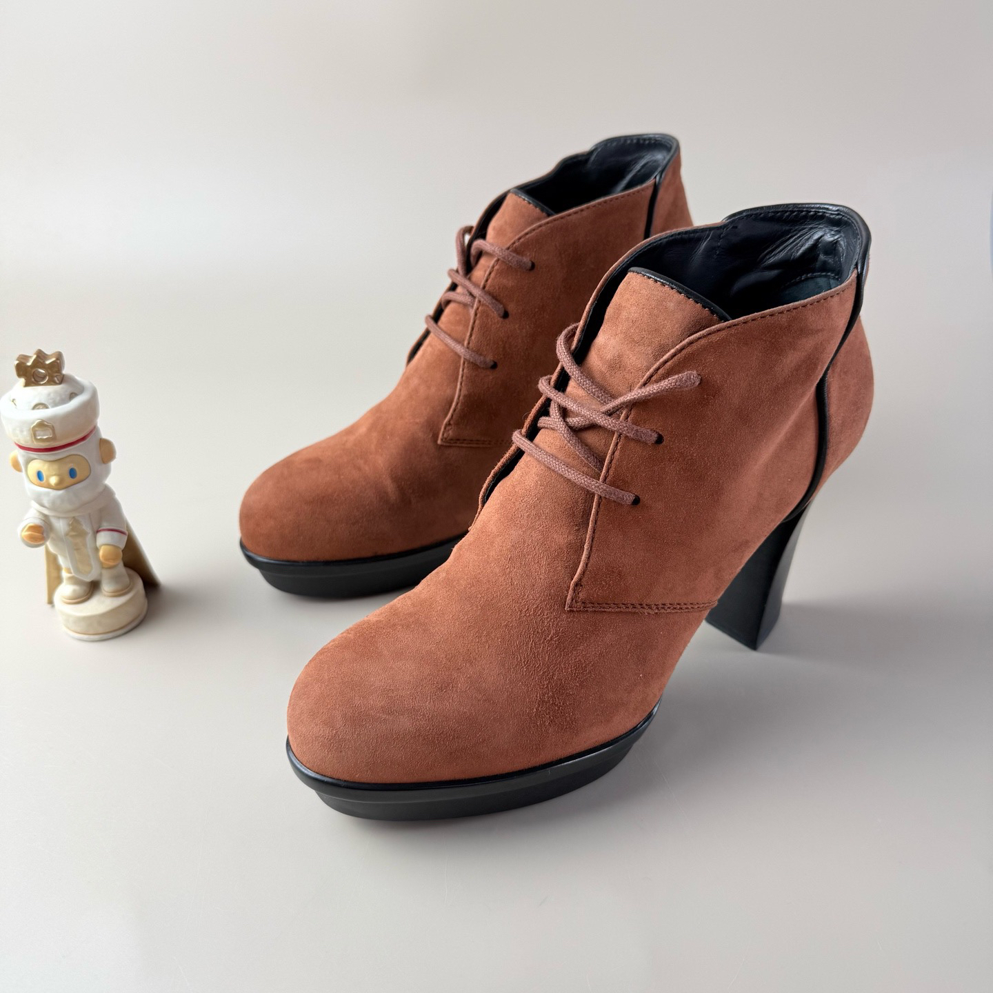 99新 TOD’S/托德斯 （福利）棕色系带高跟短靴 36.5码 YLP3945