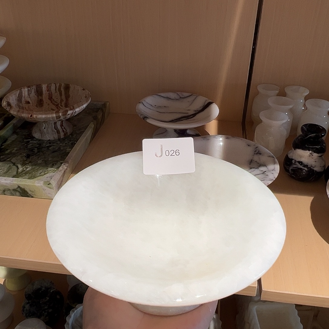 石材J026白水晶高脚果盘