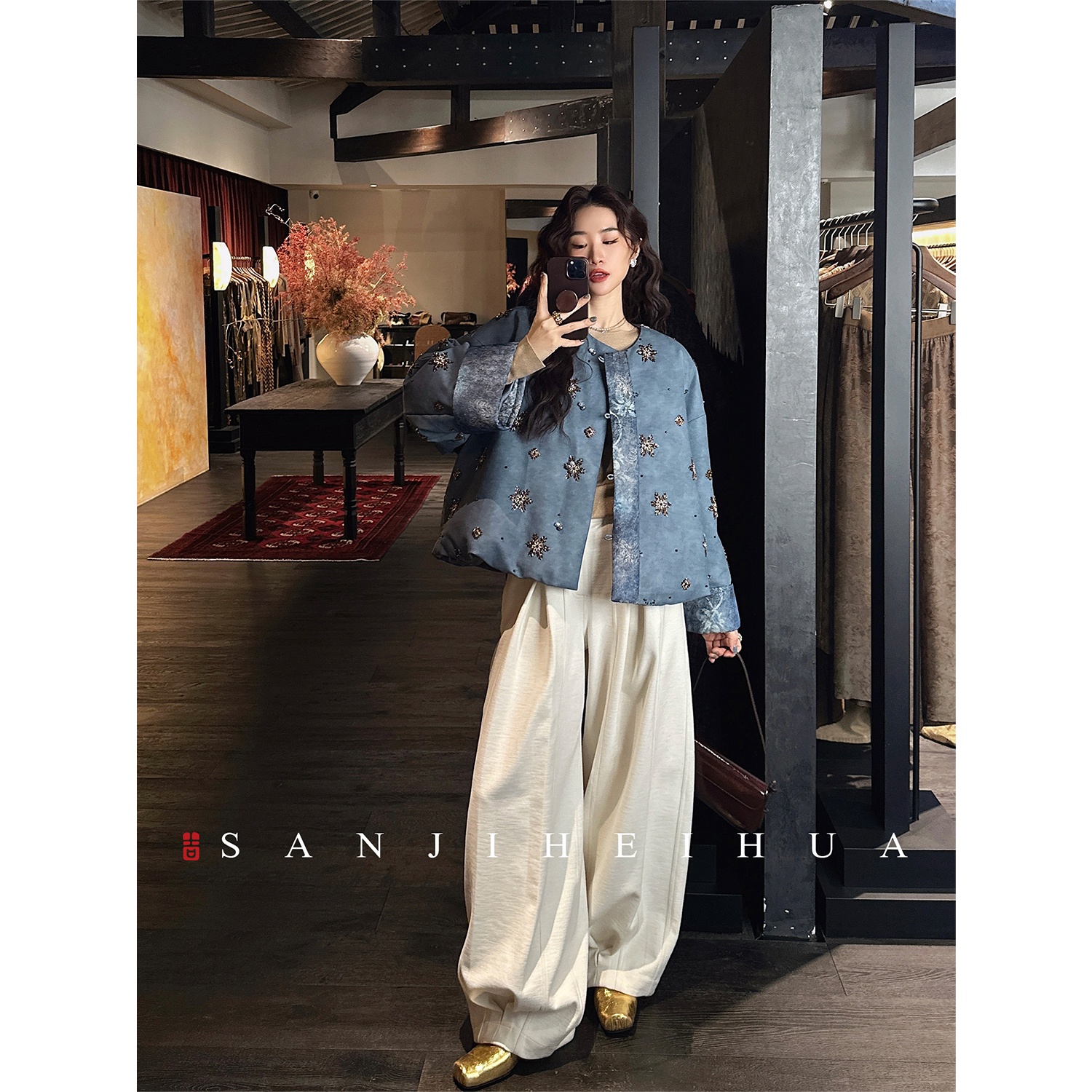 三吉黑花【远山空】羊毛棉混纺色织仿老爹裤2025新款今年流行爆款