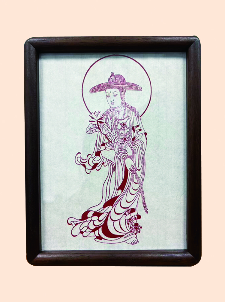 观音 手工木刻版画 八寸 摆件