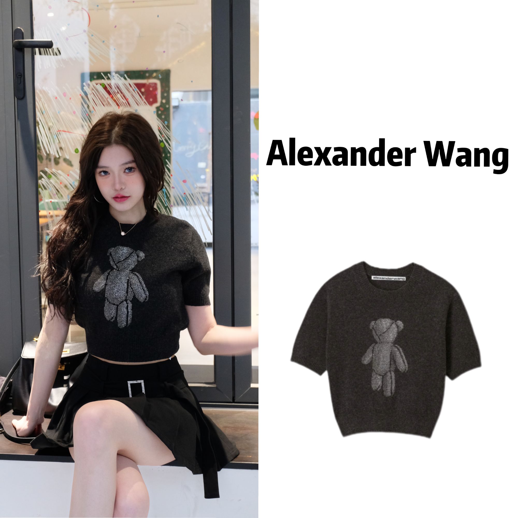 全新未使用  AlexanderWang亚历山大王 小熊圆领短袖毛衣