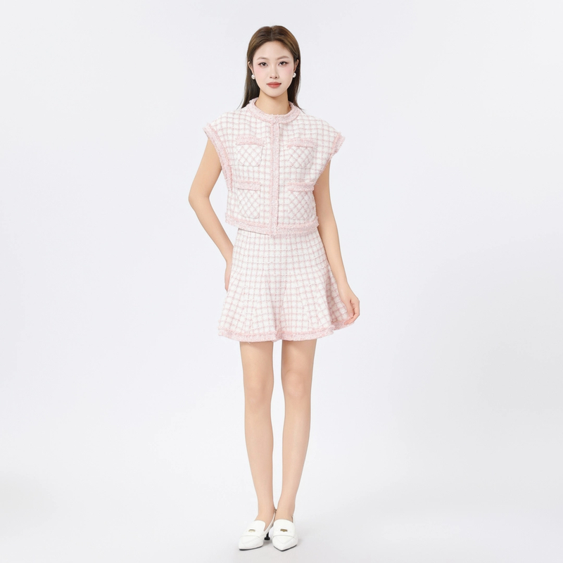 AMASS/阿玛施新款气质粗花呢短款复古小香风套装540009+520009