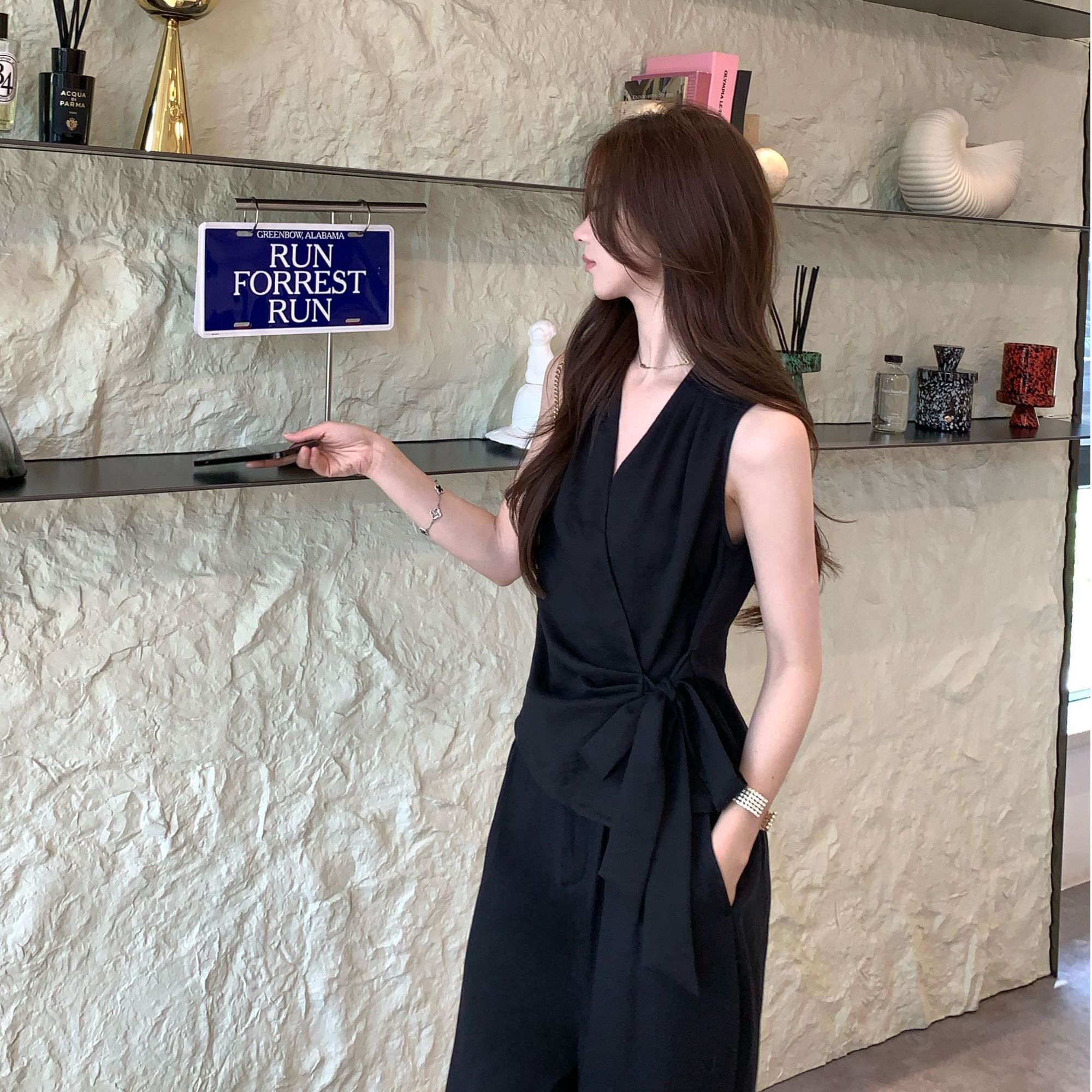 【LILYLIKES】亚麻天丝肌理感气质女人味绑带上衣长裤套装