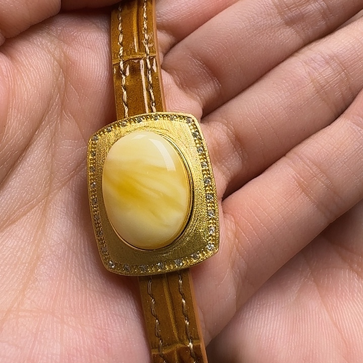 战***满蜜蜡银S925镶嵌手链手环