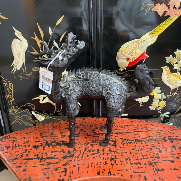 复古家用铜麒麟摆件 微磕 尾巴松动