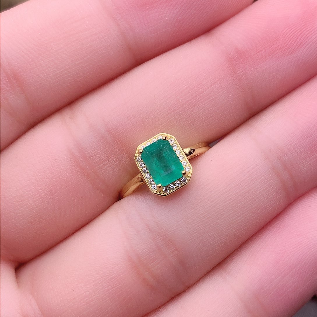 祖母绿戒指银S925镶嵌