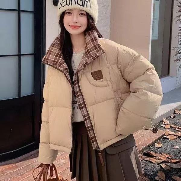 时尚撞色超好看短款拼接立领学院风流行加厚面包服保暖外套氛围感