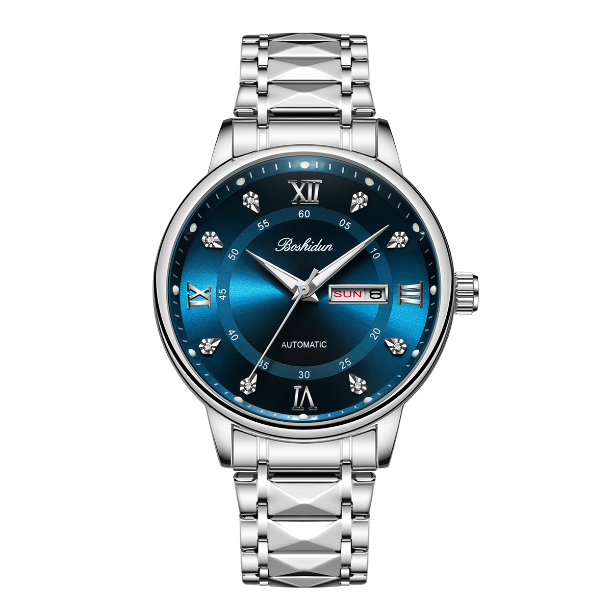 名匠指挥官蓝盘双日历数字夜光防水商务男表9125G专属