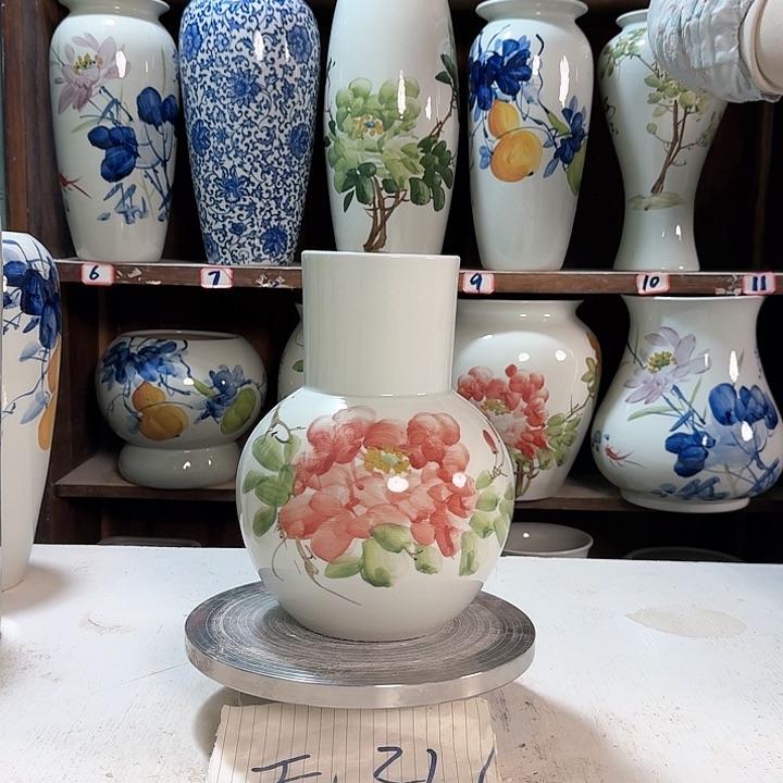 瓶天球红牡丹新款陶瓷陶瓷