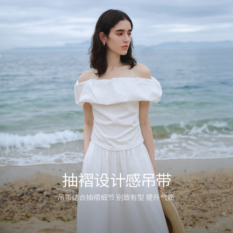 【大叔专享】亦谷一字肩无袖t恤女2025新款修身上衣G5SAT295